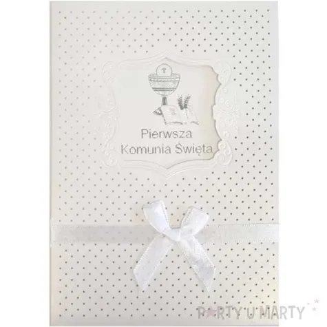 kartka okolicznosciowa pierwsza komunia swieta kielich biala paw 15 4 x 15 4 cm