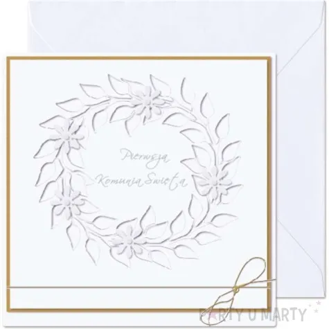 kartka okolicznosciowa pierwsza komunia swieta wianek biala paw 15 4 x 15 4 cm