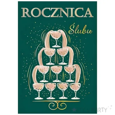 kartka okolicznosciowa rocznica slubu fontanna z kieliszkow zielony henry a5