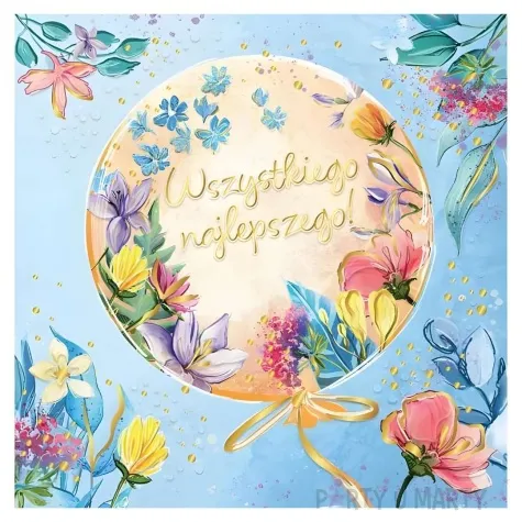 kartka okolicznosciowa urodziny balon w kwiatach henry 15 x 15 cm
