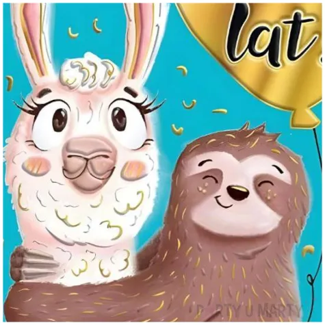 kartka okolicznosciowa urodziny lama i leniwiec niebieski henry b6