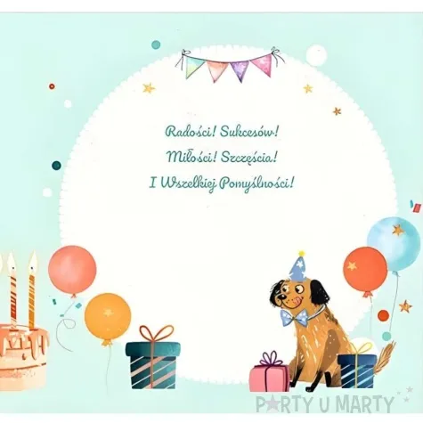 kartka okolicznosciowa urodziny pieski i balony henry 15 x 15 cm