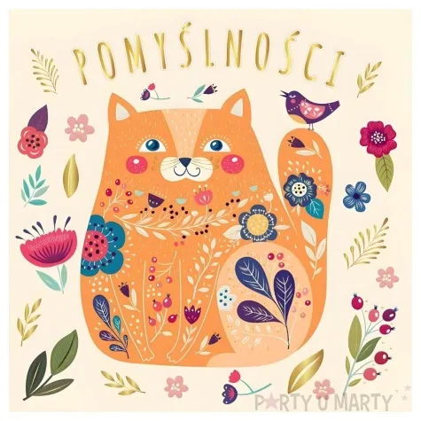 kartka okolicznosciowa urodziny rudy kot i kwiaty henry 15 x 15 cm