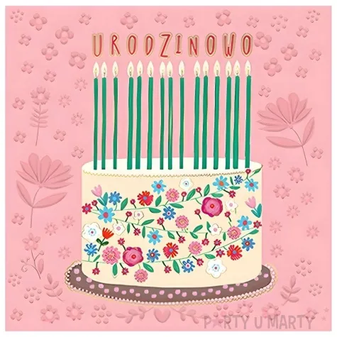 kartka okolicznosciowa urodziny tort rozowy henry 15 x 15 cm