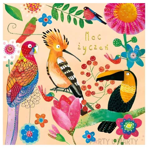 kartka okolicznosciowa urodziny tropikalne ptaki henry 15 x 15 cm