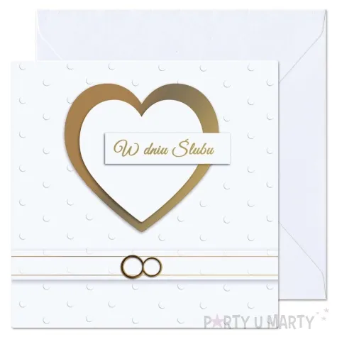 kartka okolicznosciowa w dniu slubu zlote serce paw 15 4 x 15 4 cm