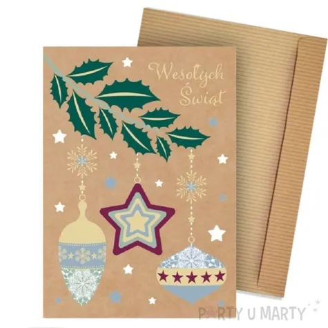 kartka okolicznosciowa wesolych swiat eko bombki wiszace maki b6