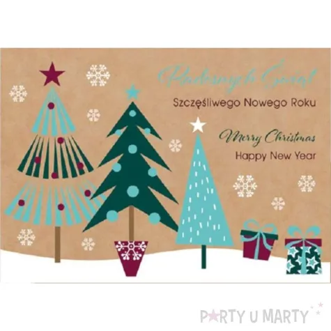 kartka okolicznosciowa wesolych swiat eko krajobraz z choinkami maki b6