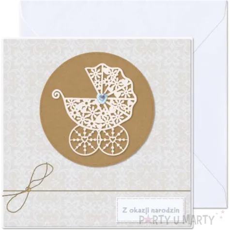 kartka okolicznosciowa z okazji narodzin wozek paw 15 4 x 15 4 cm