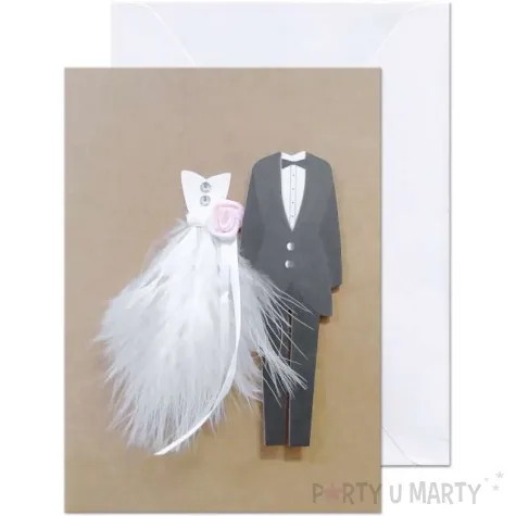 kartka okolicznosciowa z okazji slubu mloda para paw 12 5 x 17 6 cm