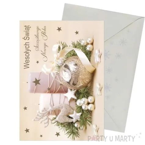 kartka okolicznosciowa z oplatkiem wesolych swiat stroik ze swieca maki b6