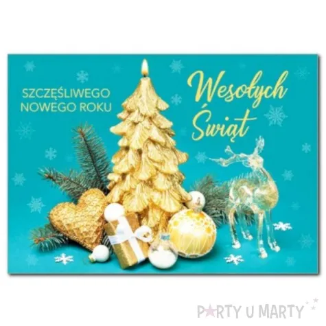 kartka okolicznosciowa z oplatkiem wesolych swiat zlota choinka maki b6