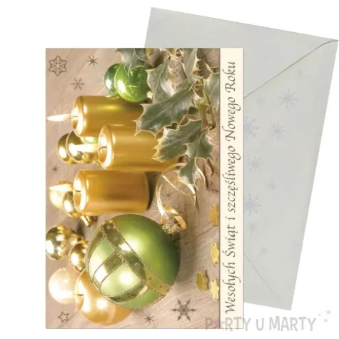 kartka okolicznosciowa z oplatkiem wesolych swiat zlote swieczki maki b6