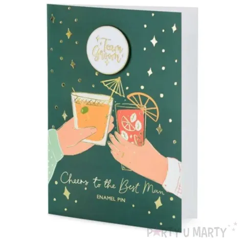 kartka z pinem wieczor kawalerski team groom partydeco