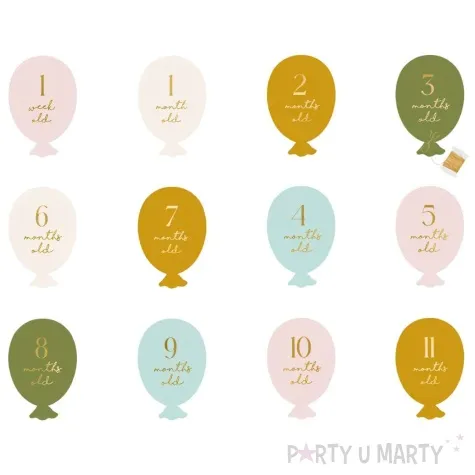 karty do zdjec 12 miesiecy baloniki partydeco 12 szt