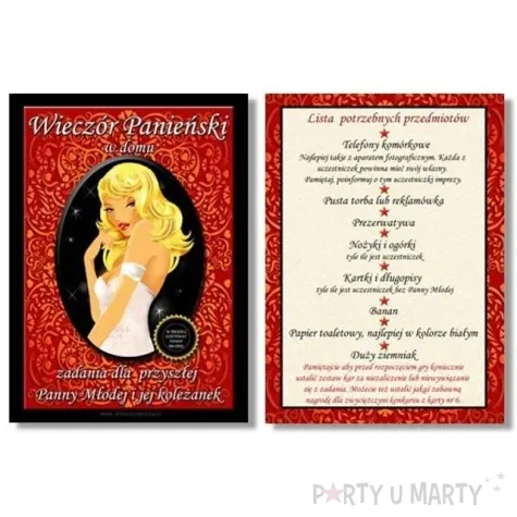 karty z zadaniami wieczor panienski w domu