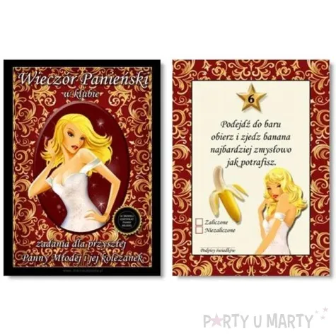 karty z zadaniami wieczor panienski w klubie