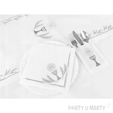 kieszonka na sztucce airlaid komunia hostia srebrne paw 40 cm 25 szt