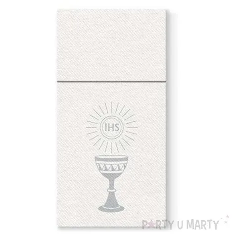 kieszonka na sztucce airlaid komunia hostia srebrne paw 40 cm 25 szt