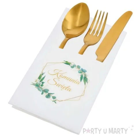 kieszonka na sztucce komunia swieta eukaliptus bialo zloty czakos 20 x 10 cm 20 szt