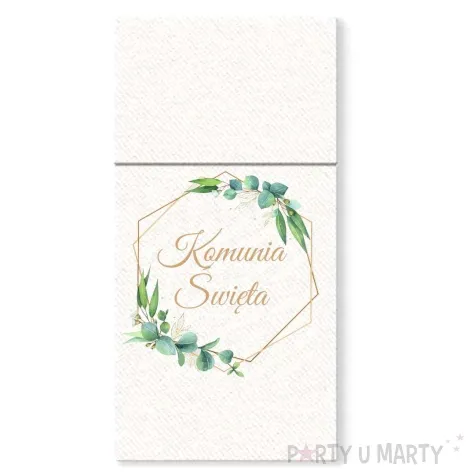 kieszonka na sztucce komunia swieta eukaliptus bialo zloty czakos 20 x 10 cm 20 szt