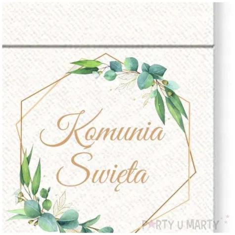 kieszonka na sztucce komunia swieta eukaliptus w ramce bialo zloty czakos 20 x 10 cm 20 szt