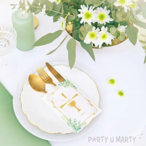 kieszonka na sztucce komunia swieta ihs eukaliptus bialo zloty partypal 20 x 10 cm 16 szt