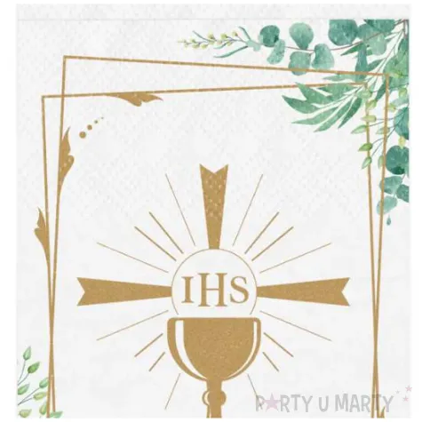 kieszonka na sztucce komunia swieta ihs eukaliptus bialo zloty partypal 20 x 10 cm 16 szt