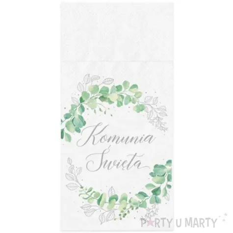 kieszonka na sztucce komunia swieta srebrny eukaliptus partypal 40 cm 16 szt