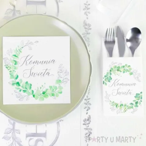 kieszonka na sztucce komunia swieta srebrny eukaliptus partypal 40 cm 16 szt