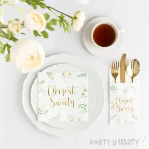 kieszonki na sztucce chrzest swiety eukaliptus partypal 16 szt 20 cm