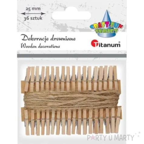 klamerki ozdobne drewniane 2 5 cm naturalne sznurek titanum 36 szt