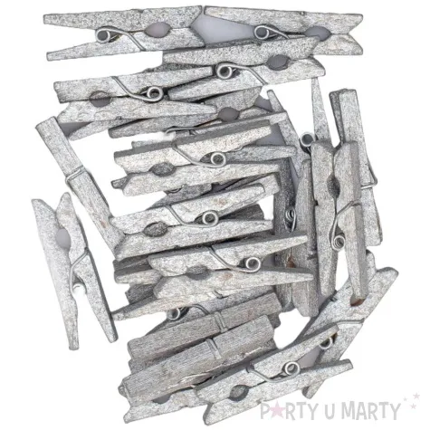 klamerki ozdobne drewniane metaliczne srebrny aliga 25 szt 3 cm