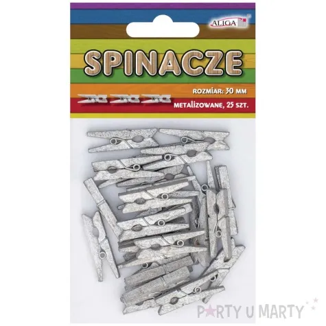 klamerki ozdobne drewniane metaliczne srebrny aliga 25 szt 3 cm