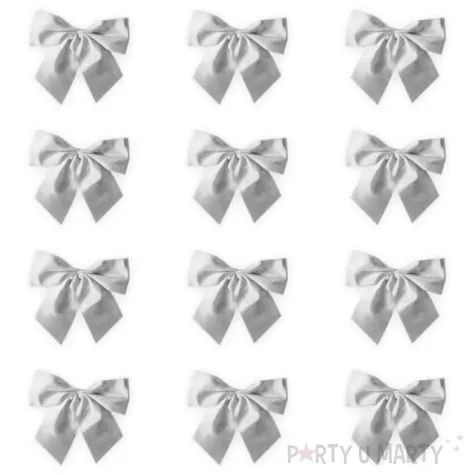 kokardki dekoracyjne na prezent srebrne partypal 12 szt