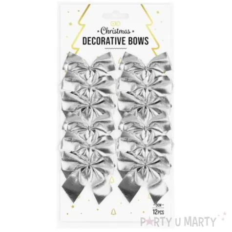 kokardki dekoracyjne na prezent srebrne partypal 12 szt