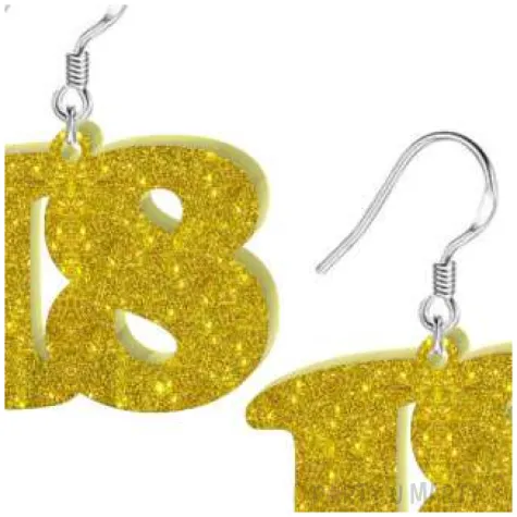 kolczyki 18 urodziny zloty brokat 38x25 mm