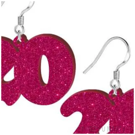 kolczyki 20 urodziny rozowy brokat 38x25 mm