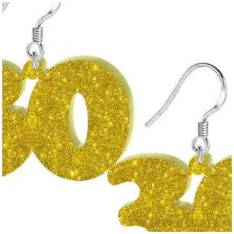 kolczyki 30 urodziny zloty brokat 38x25 mm