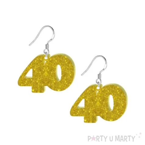 kolczyki 40 urodziny zloty brokat 38x25 mm