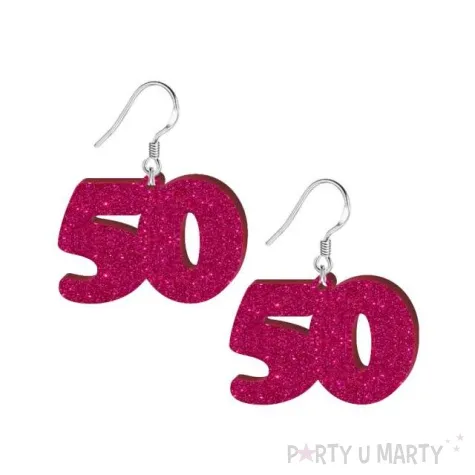 kolczyki 50 urodziny rozowy brokat 38x25 mm