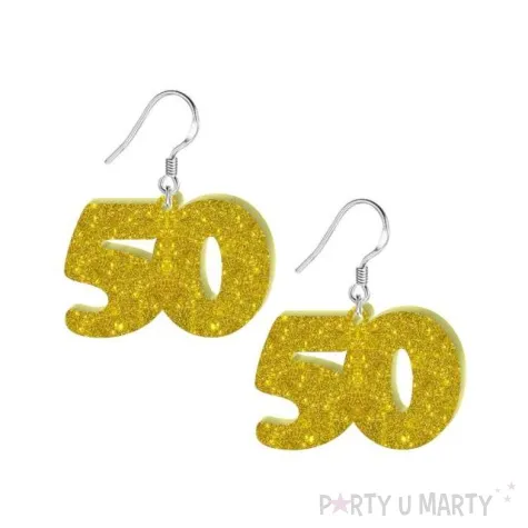 kolczyki 50 urodziny zloty brokat 38x25 mm