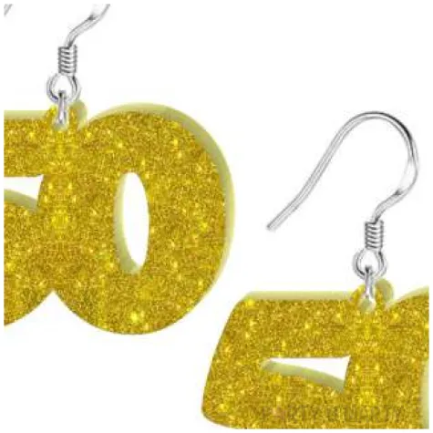 kolczyki 50 urodziny zloty brokat 38x25 mm