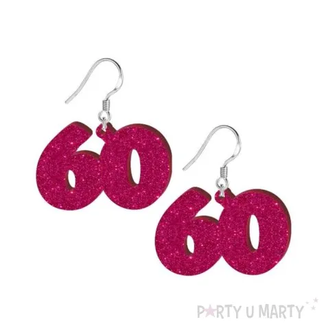 kolczyki 60 urodziny rozowy brokat 38x25 mm