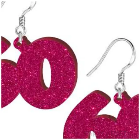 kolczyki 60 urodziny rozowy brokat 38x25 mm