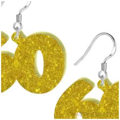 kolczyki 60 urodziny zloty brokat 38x25 mm