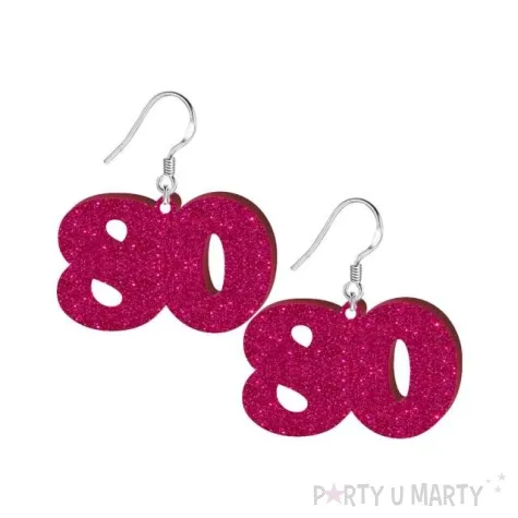 kolczyki 80 urodziny rozowy brokat 38x25 mm