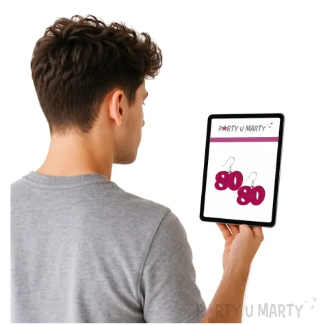 kolczyki 80 urodziny rozowy brokat 38x25 mm