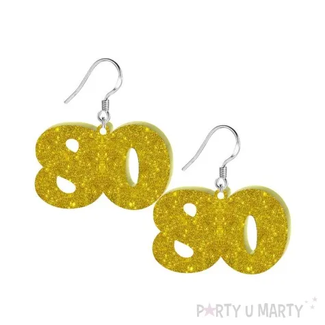 kolczyki 80 urodziny zloty brokat 38x25 mm