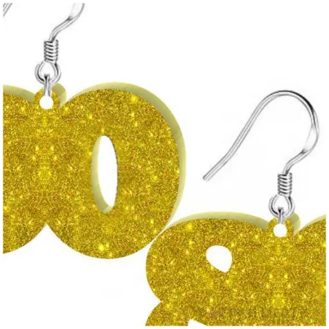 kolczyki 80 urodziny zloty brokat 38x25 mm